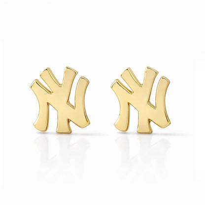 14K Gold "NY" Logo Initials Stud Earring