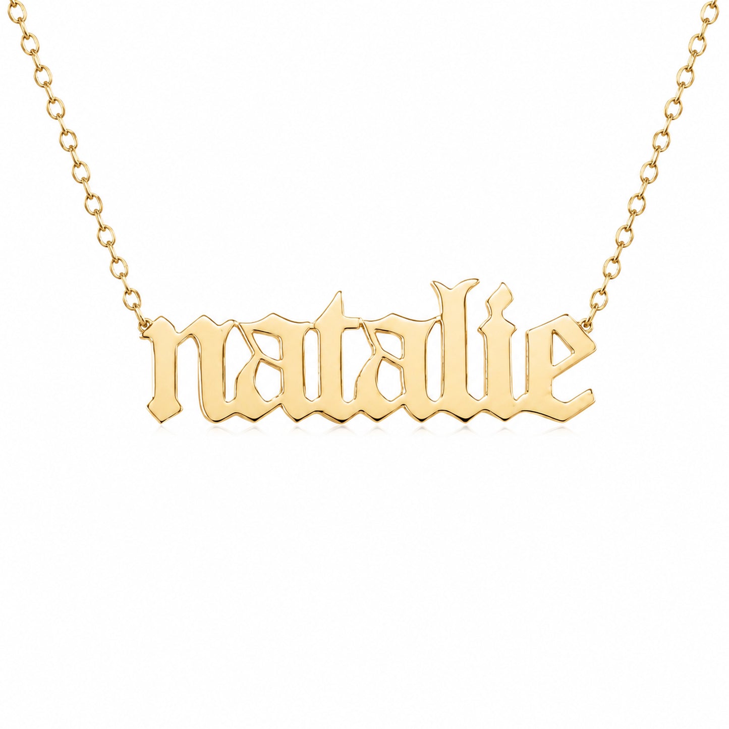 14K Gold Nameplate Pendant Necklace ~ Old English Font