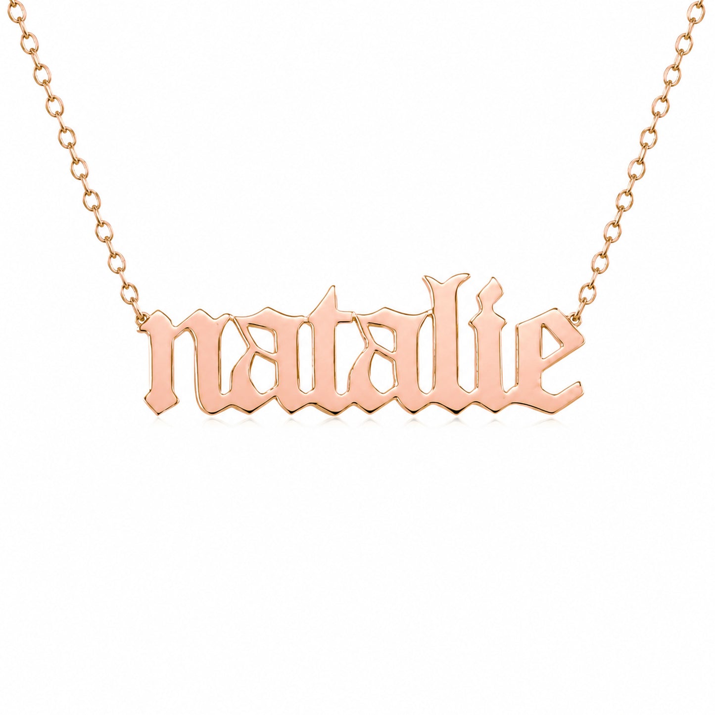 14K Gold Nameplate Pendant Necklace ~ Old English Font