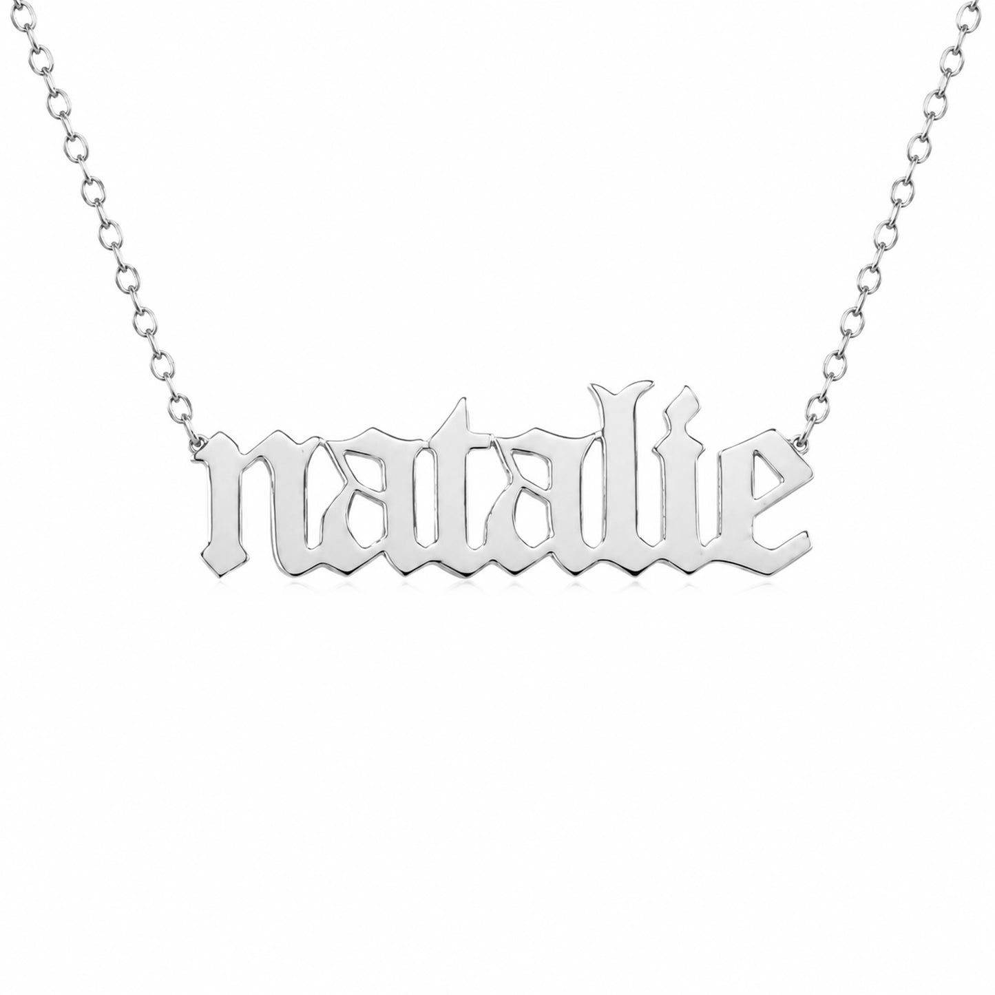 14K Gold Nameplate Pendant Necklace ~ Old English Font
