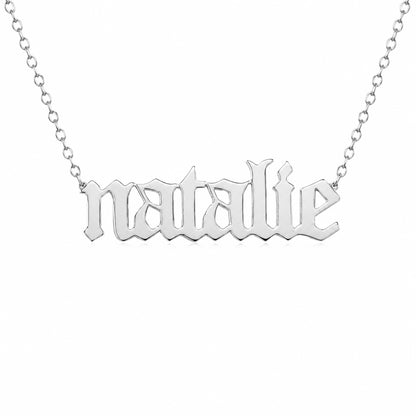 14K Gold Nameplate Pendant Necklace ~ Old English Font