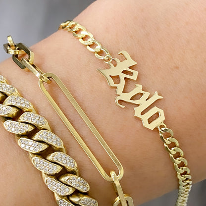 14K Gold Mini Nameplate Bracelet ~ Old English Font