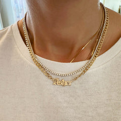 14K Gold Open Curb Link Nameplate Necklace ~ Old English Font