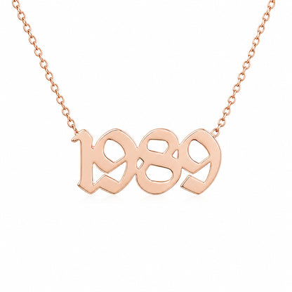 14K Gold Year Plate Pendant Necklace ~ Old English Font