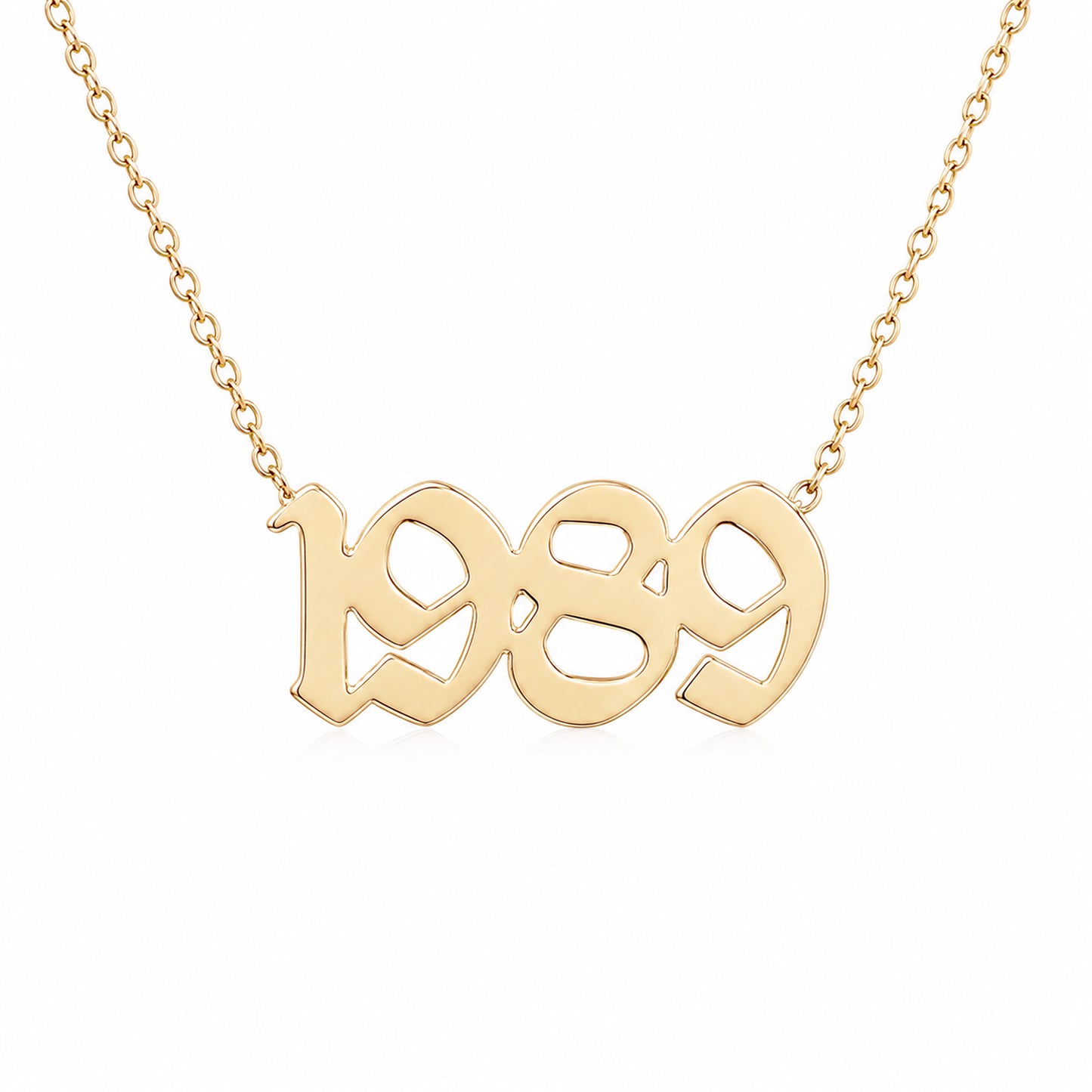 14K Gold Year Plate Pendant Necklace ~ Old English Font