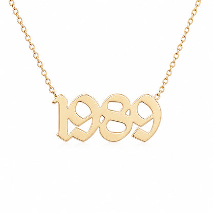 14K Gold Year Plate Pendant Necklace ~ Old English Font