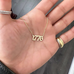 14K Gold Year Plate Pendant Necklace ~ Old English Font