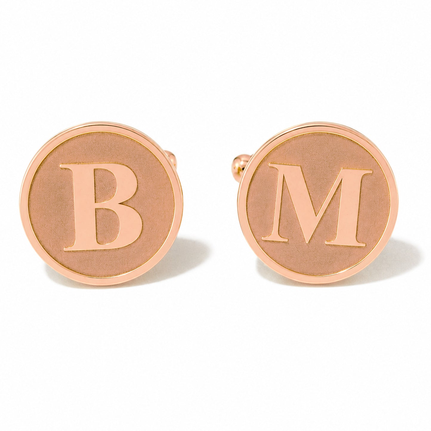 14K Gold Initial Letter Cameo Engraved Coin Cuff Links, Classic Font