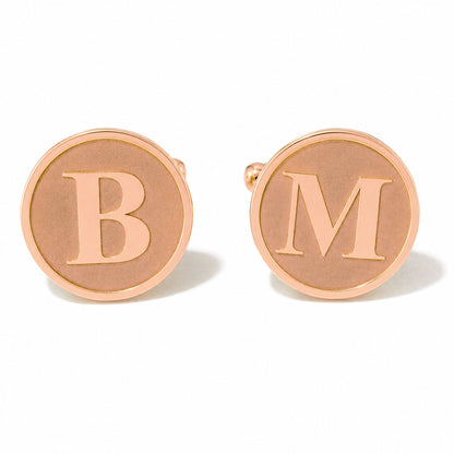 14K Gold Initial Letter Cameo Engraved Coin Cuff Links, Classic Font