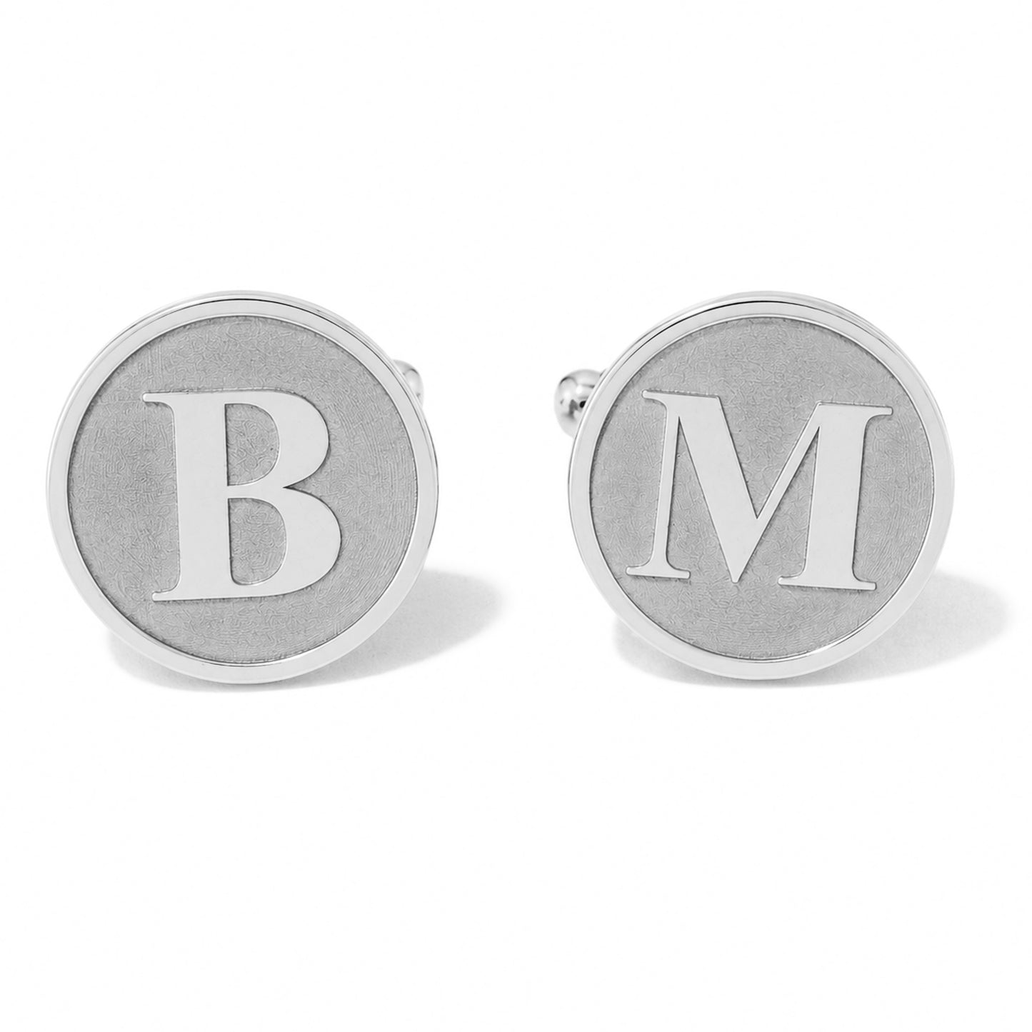 14K Gold Initial Letter Cameo Engraved Coin Cuff Links, Classic Font