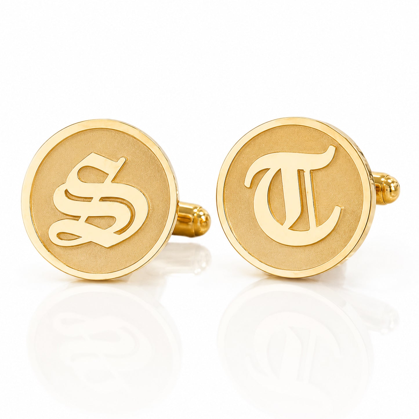 14K Initial Letter Cameo Engraved Coin Cuff Links, Old English Font