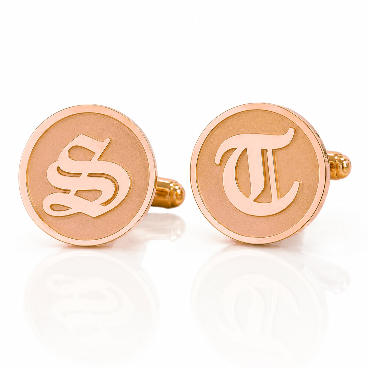 14K Initial Letter Cameo Engraved Coin Cuff Links, Old English Font