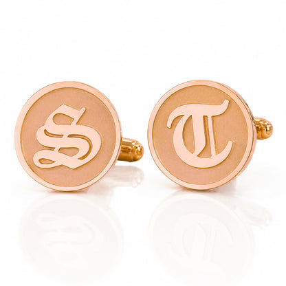 14K Initial Letter Cameo Engraved Coin Cuff Links, Old English Font