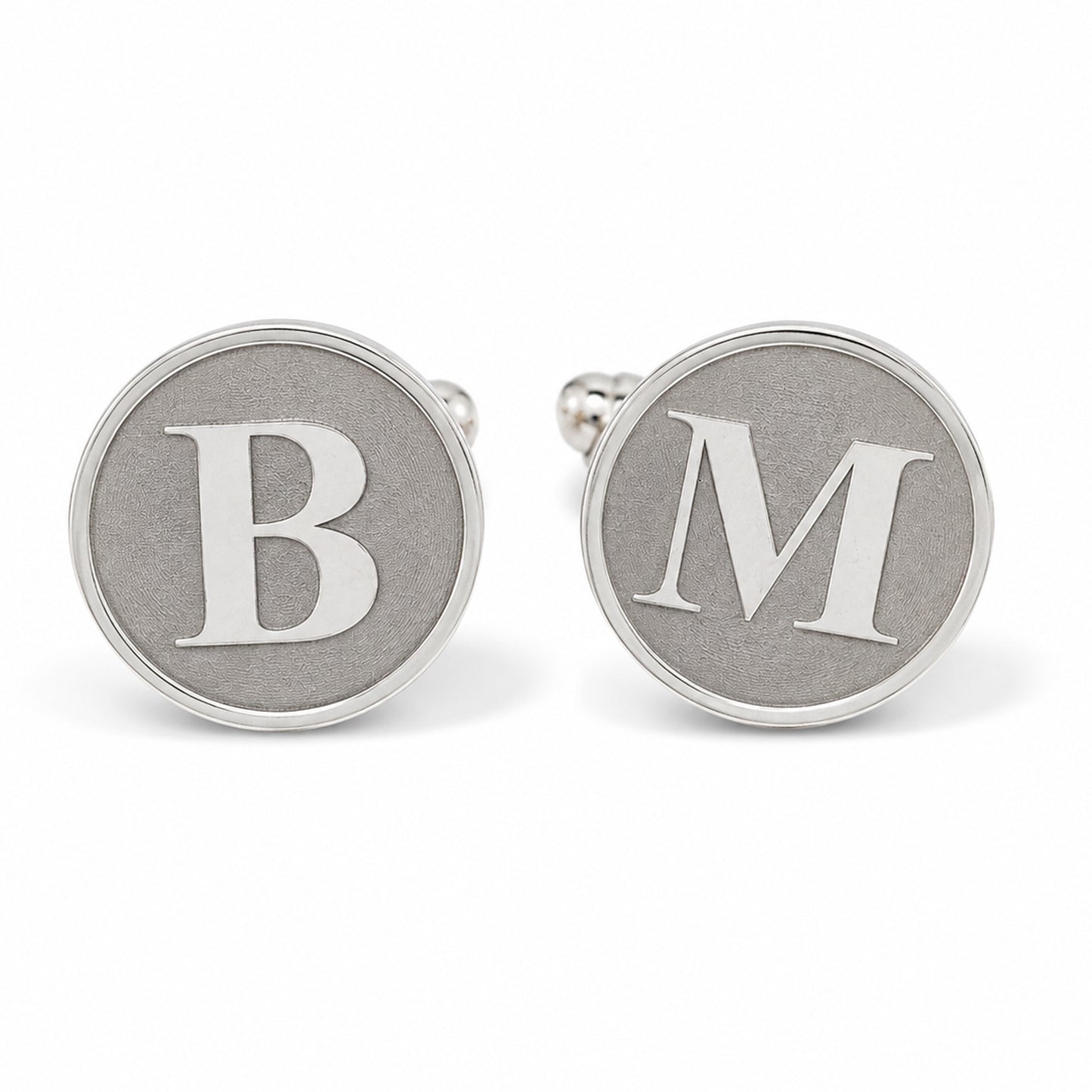 Sterling Silver Initial Letter Cameo Engraved Coin Cufflinks, Classic Font