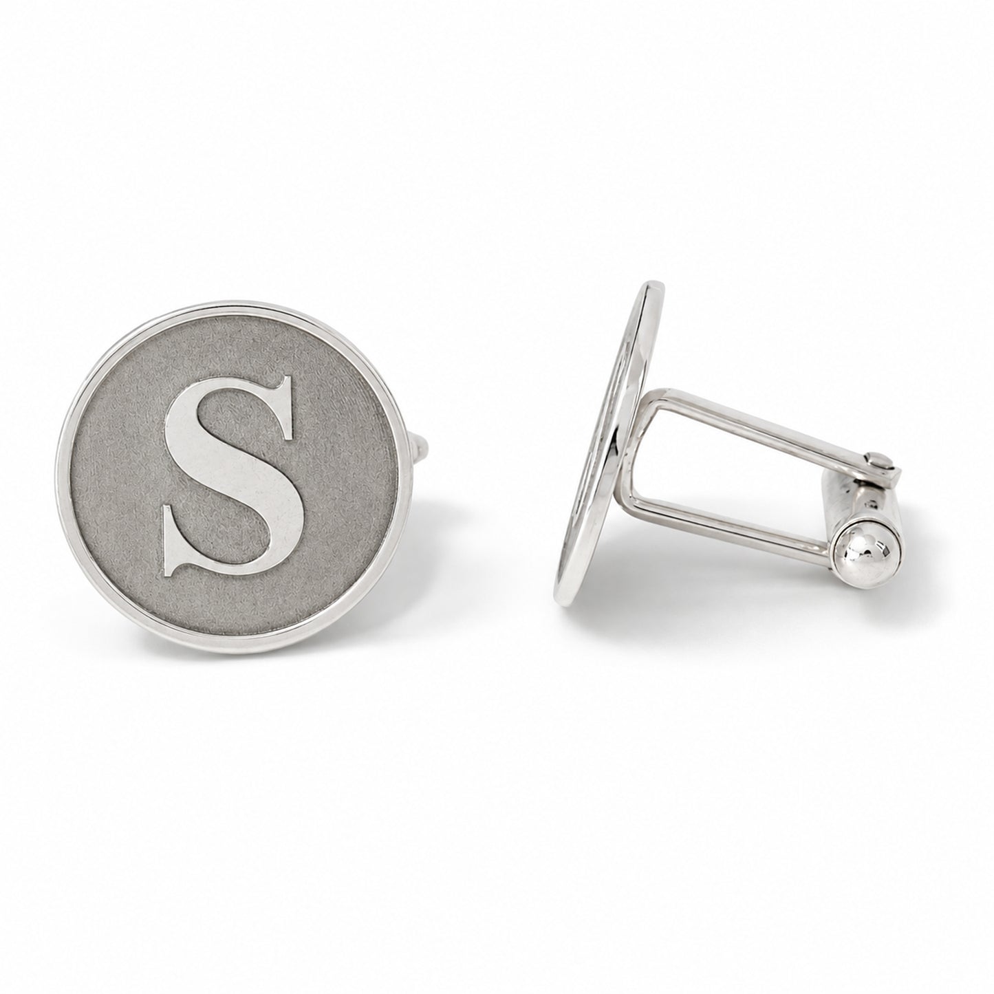 Sterling Silver Initial Letter Cameo Engraved Coin Cufflinks, Classic Font