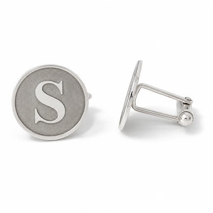 Sterling Silver Initial Letter Cameo Engraved Coin Cufflinks, Classic Font