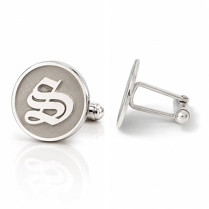Sterling Silver Initial Letter Cameo Engraved Coin Cufflinks, Old English Font