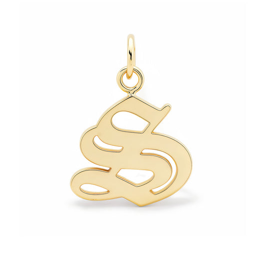 14K Gold Old English Font Initial Charm Pendant, Medium Size