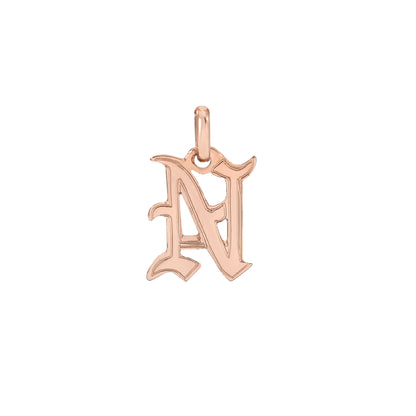 14K Gold Old English Font Initial Charm Pendant, Small Size