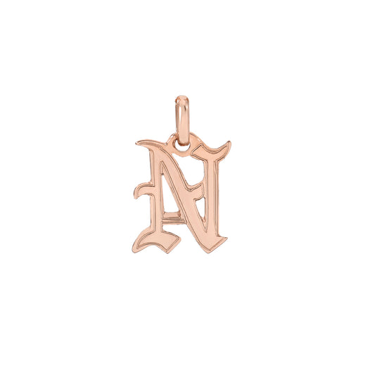 14K Gold Old English Font Initial Charm Pendant, Small Size