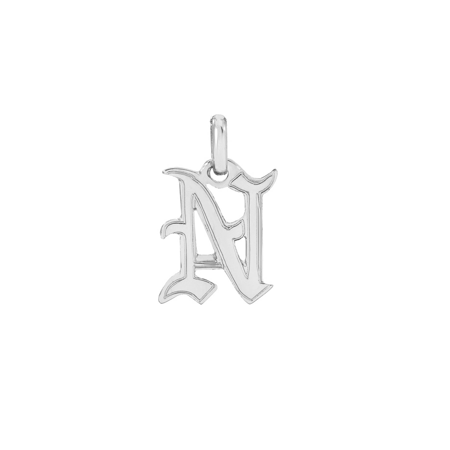 14K Gold Old English Font Initial Charm Pendant, Small Size