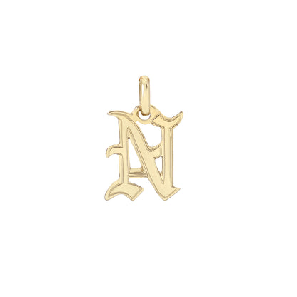 14K Gold Old English Font Initial Charm Pendant, Small Size