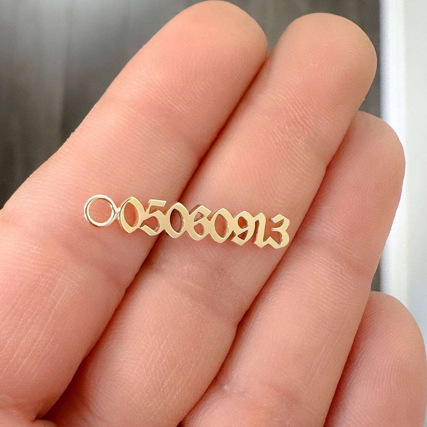 14K Gold Nameplate Earring Hoop Charm, Old English Font