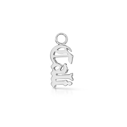 14K Gold Nameplate Earring Hoop Charm, Old English Font