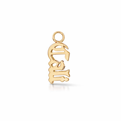 14K Gold Nameplate Earring Hoop Charm, Old English Font