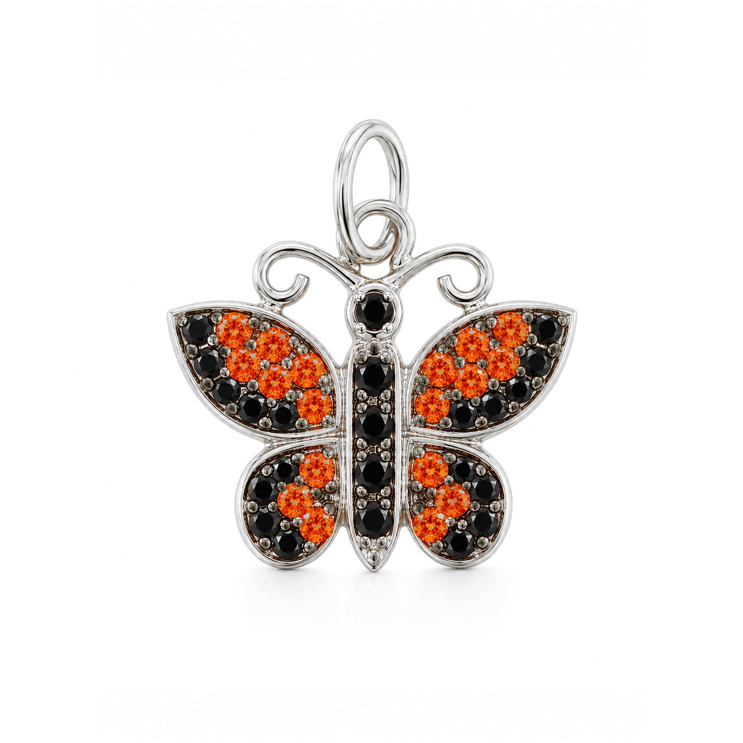 14K Gold Pavé Black Diamond & Orange Sapphire Butterfly Charm Pendant