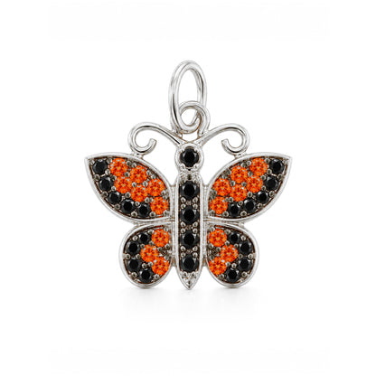 14K Gold Pavé Black Diamond & Orange Sapphire Butterfly Charm Pendant