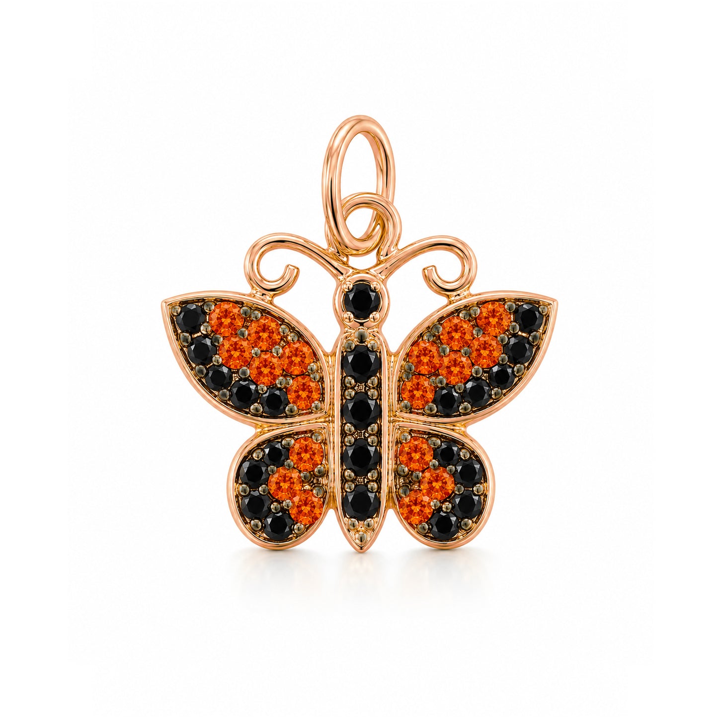 14K Gold Pavé Black Diamond & Orange Sapphire Butterfly Charm Pendant