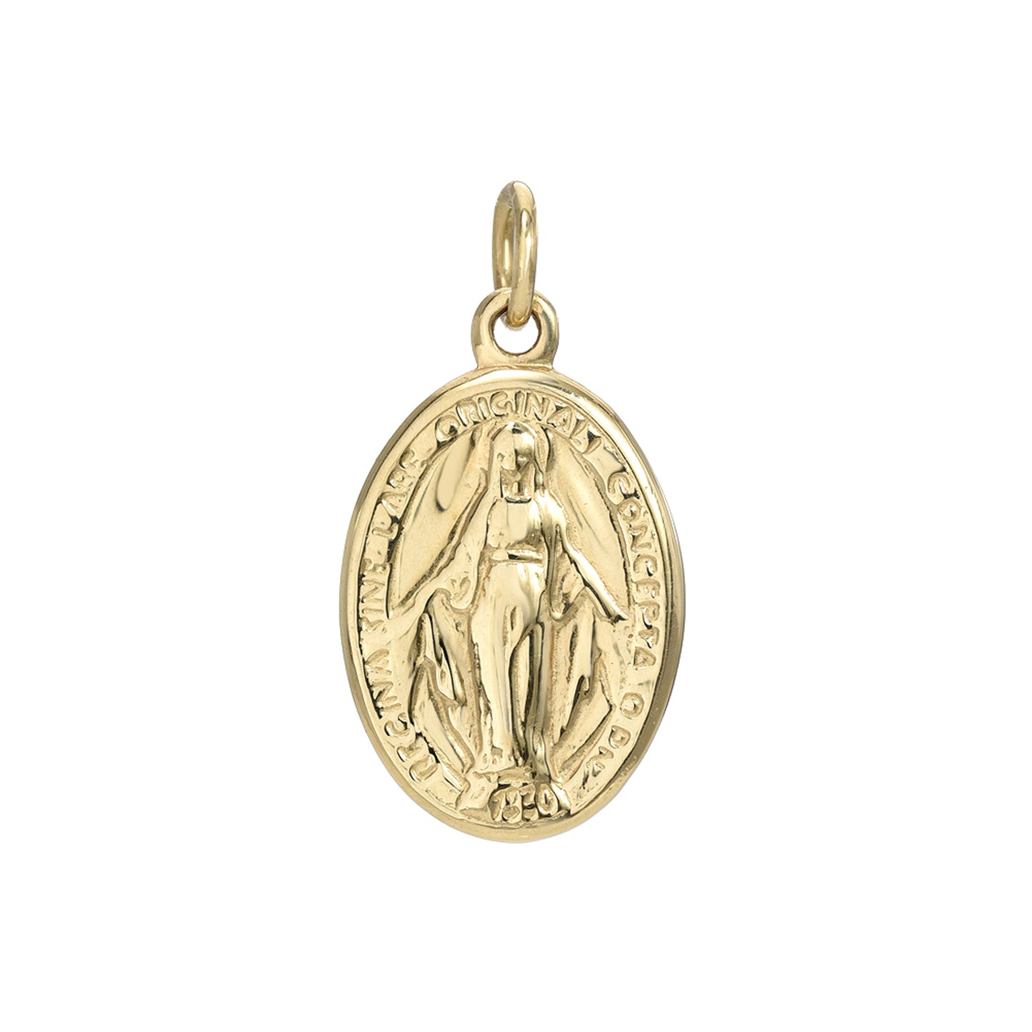 14K Gold Virgin Mary Miraculous Medal Charm Necklace