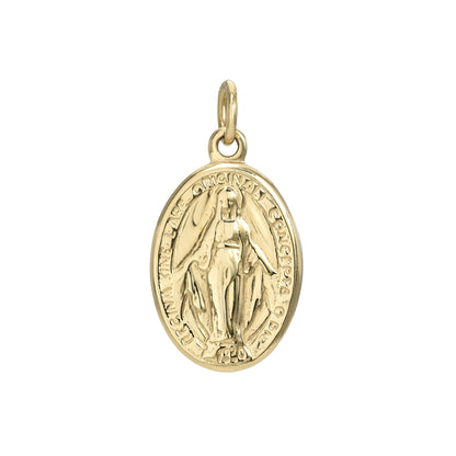 14K Gold Virgin Mary Miraculous Medal Charm Necklace