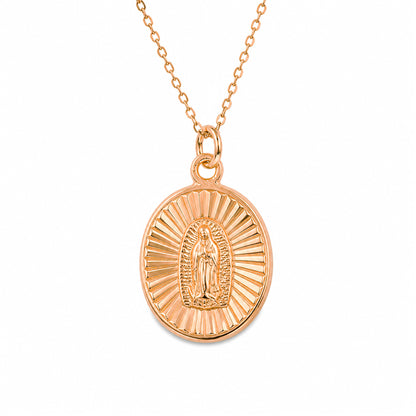 14K Gold Virgin Mary Miraculous Medal Fluted Charm Necklace