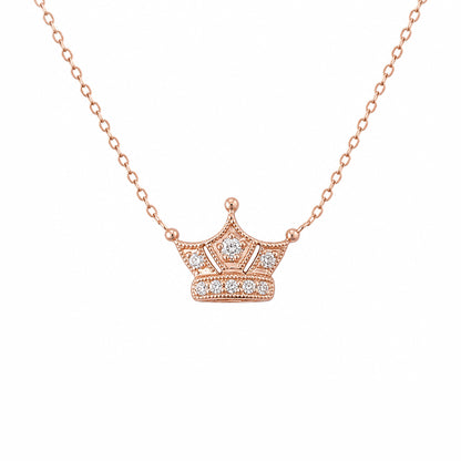 14K Gold Pavé Diamond Crown Charm Pendant Necklace