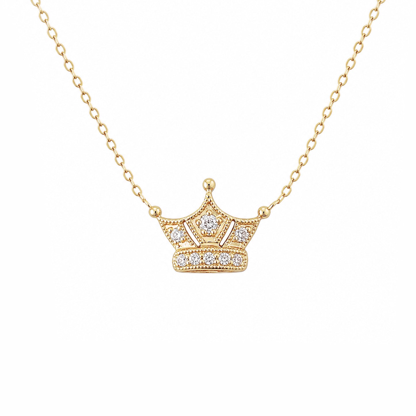 14K Gold Pavé Diamond Crown Charm Pendant Necklace