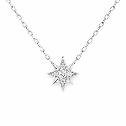14K Gold Pavé Diamond Starburst Pendant Necklace, Small Size
