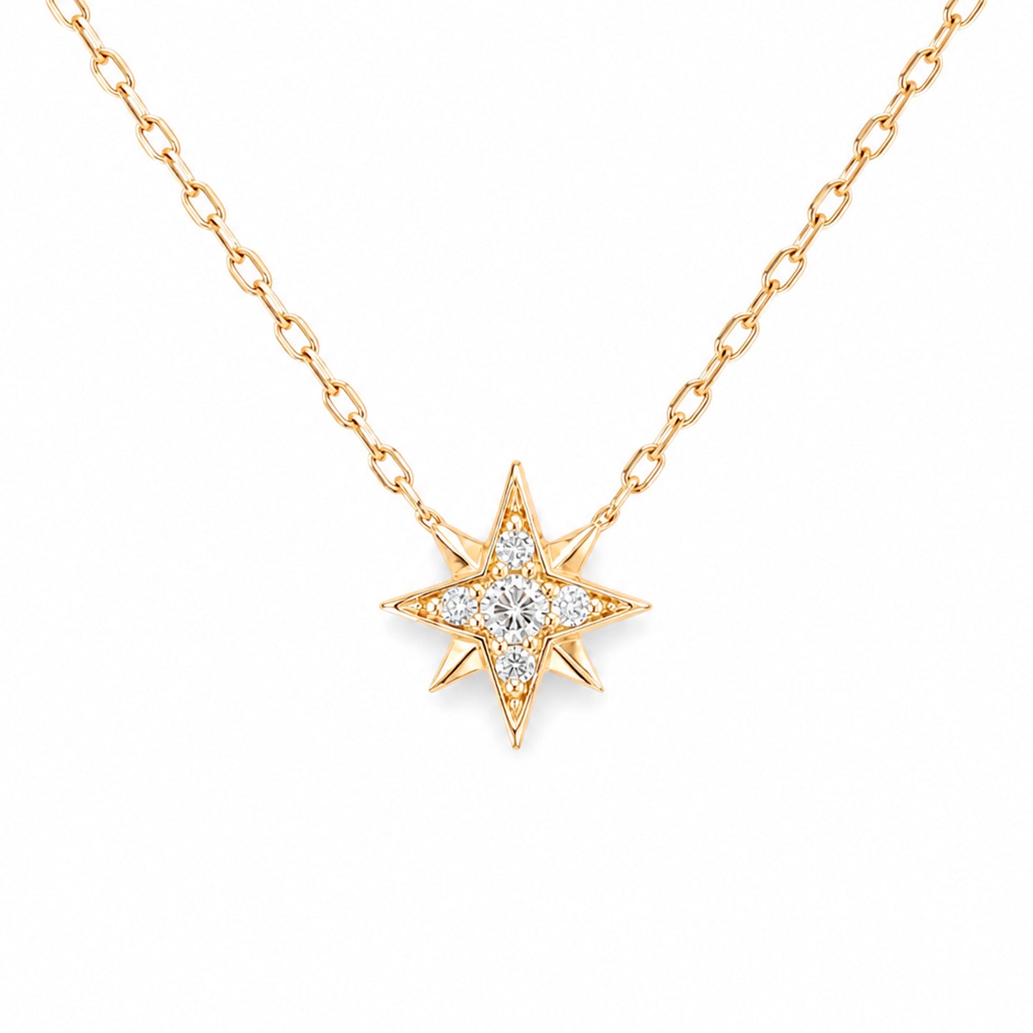 14K Gold Pavé Diamond Starburst Pendant Necklace, Small Size