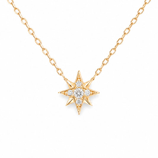 14K Gold Pavé Diamond Starburst Pendant Necklace, Small Size