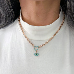 14K Gold Emerald Heart & Turquoise Evil Eye Necklace