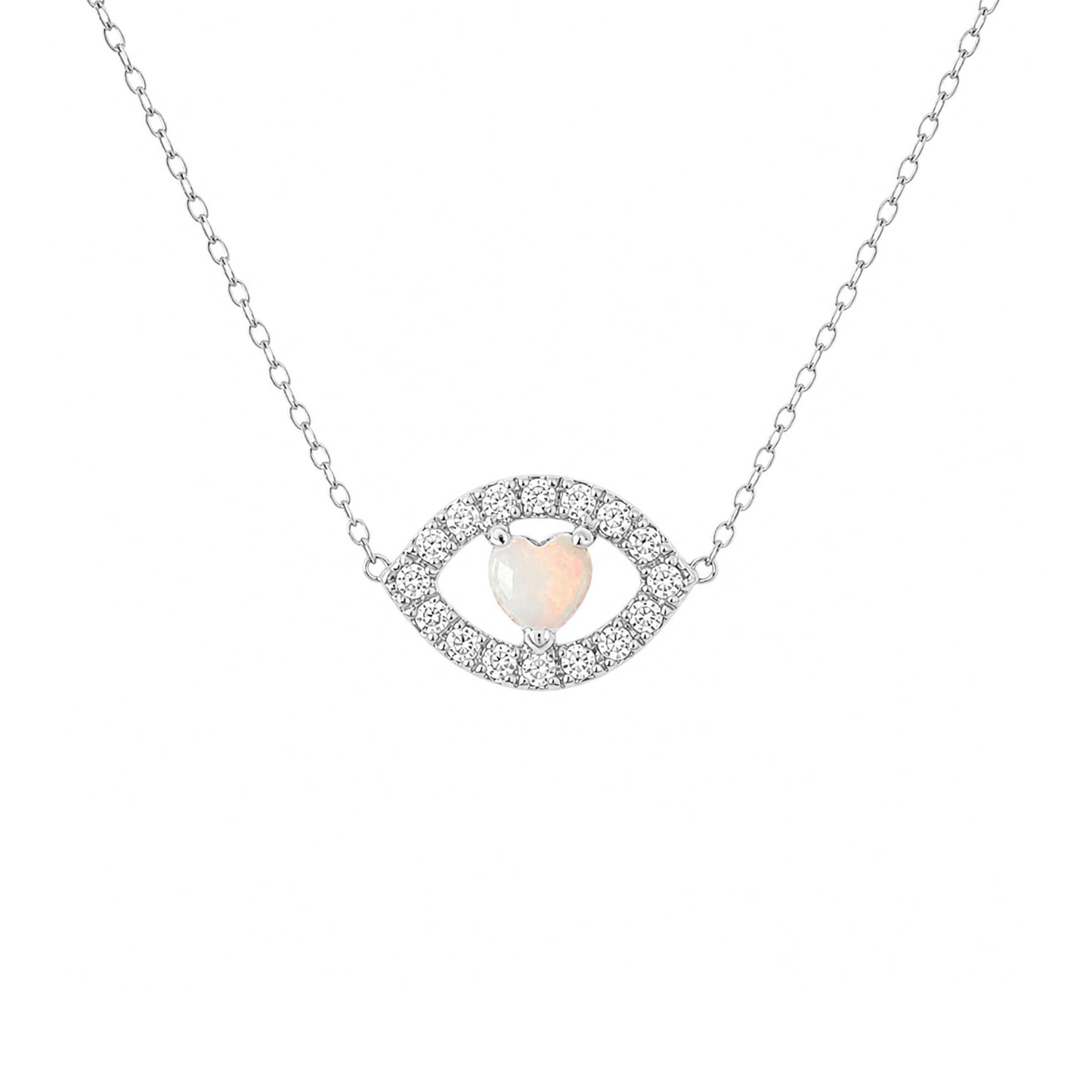 14K Gold Opal Heart & Diamond Evil Eye Necklace