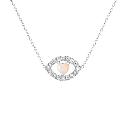 14K Gold Opal Heart & Diamond Evil Eye Necklace