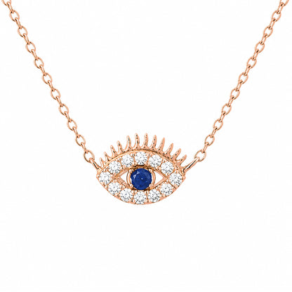 14K Gold Diamond Evil Eye with Lashes Necklace ~ XS Size