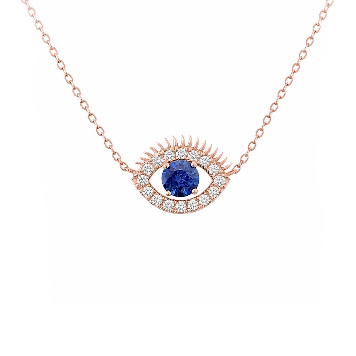 14K Gold Diamond & Sapphire Evil Eye Lashes Necklace ~ Large Size