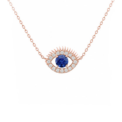 14K Gold Diamond & Sapphire Evil Eye Lashes Necklace ~ Large Size