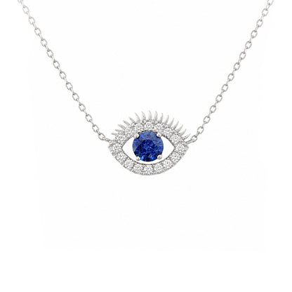 14K Gold Diamond & Sapphire Evil Eye Lashes Necklace ~ Large Size