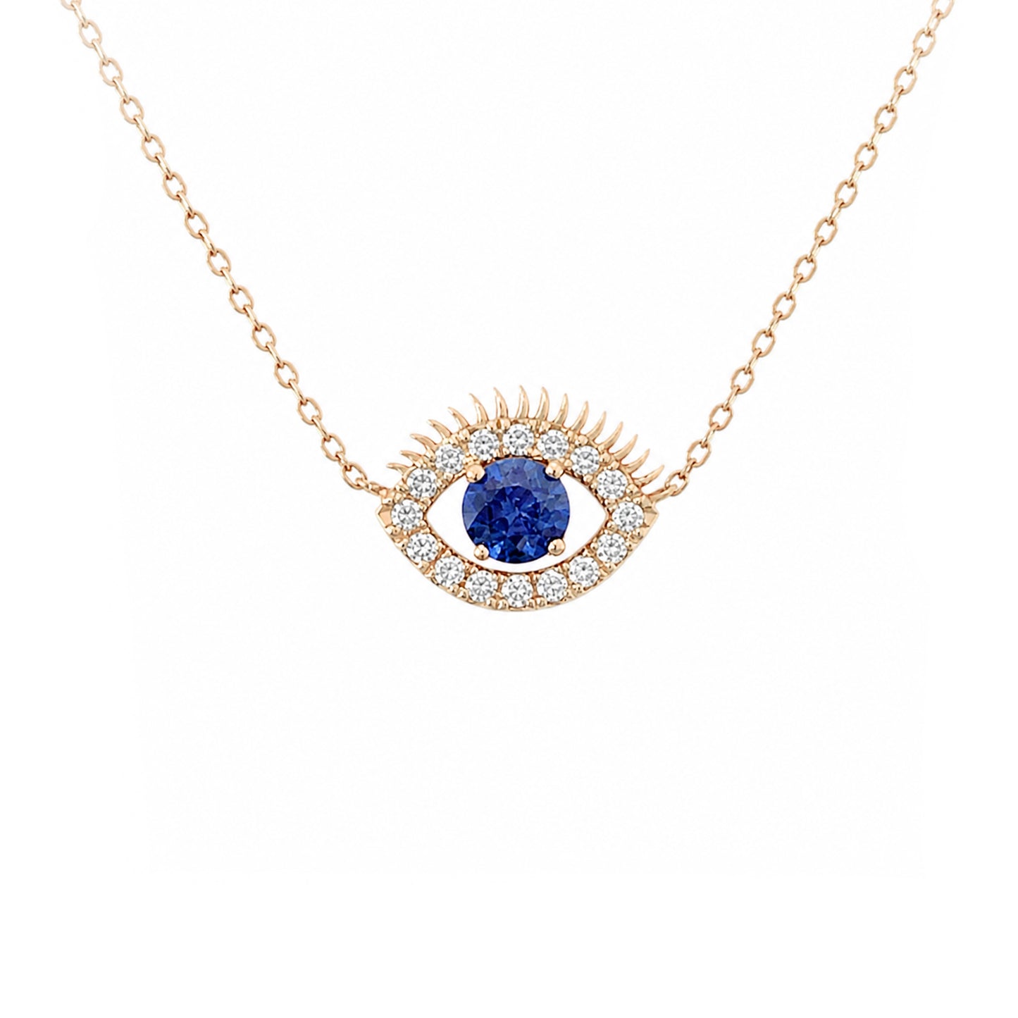 14K Gold Diamond & Sapphire Evil Eye Lashes Necklace ~ Large Size