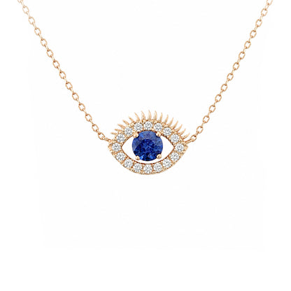 14K Gold Diamond & Sapphire Evil Eye Lashes Necklace ~ Large Size