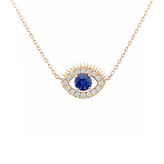 14K Gold Diamond & Sapphire Evil Eye Lashes Necklace ~ Large Size